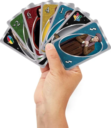 Vista 2 de Mattel Games UNO - Juego de cartas de Harry Potter en lata de almacenamiento para niños, adultos y fiestas, baraja coleccionable basada en series