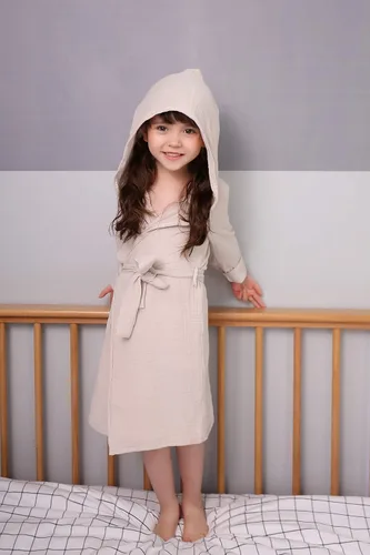 Vista 5 de Bata de baño de algodón orgánico, suave y transpirable, bata de bebé para niños, bata de muselina con capucha para niños y niñas