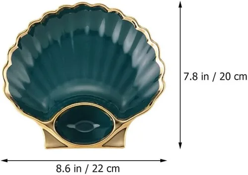 Vista 3 de DOITOOL Plato de bola de masa en forma de concha con compartimento para salsa, elegante plato de cerámica para sushi para albóndigas, aperitivos