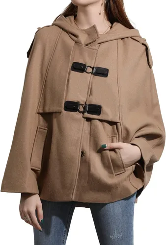 Vista 3 de CHARTOU Lindo poncho de lana con capucha y manga de murciélago para mujer