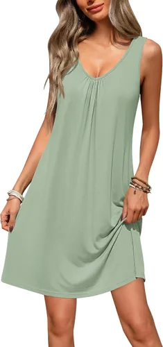 Vista 15 de Ekouaer Camisones para mujer, de viscosa de bambú, sin mangas, para dormir, con cuello en V, ropa de dormir