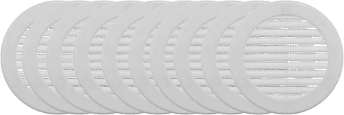 Vista 34 de Vent Systems Cubierta de ventilación blanca Soffit de 4 pulgadas (dimensiones de apertura), rejilla de ventilación redonda de plástico, pantalla