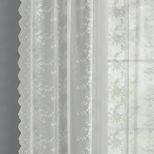 Vista 12 de Kotile - Cortinas de encaje beige de 45 pulgadas de largo para ventanas de cocina, 2 paneles, cortinas de encaje floral de vid traslúcidas