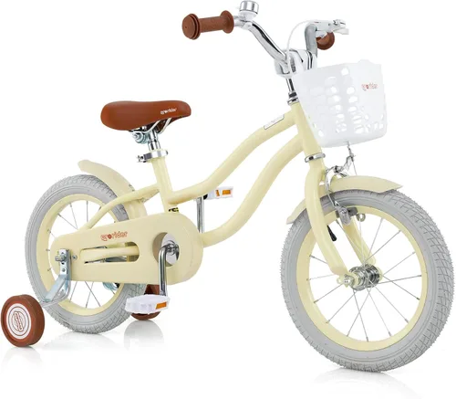 Vista 21 de BABY JOY Bicicleta infantil, 12 14 16 18 20 pulgadas, para niños y niñas, con asiento ajustable, cesta removible, freno de mano y freno