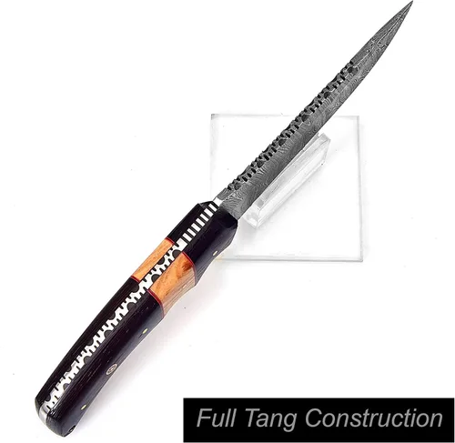 Vista 6 de Cuchillo de acero de Damasco hecho a mano para caza, cuchillo de hoja fija para camping, supervivencia y actividades al aire libre, 10 pulgadas