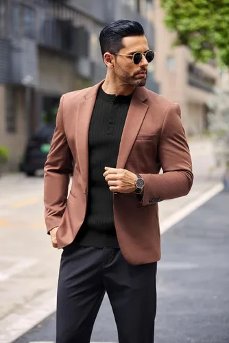Vista 18 de COOFANDY Suéter de punto Henley para hombre, manga larga, con botones, ligero, para otoño, ajustado, acanalado