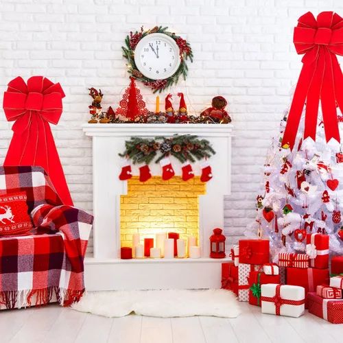 Vista 6 de Lazos grandes de Navidad, 2 unidades, lazos de terciopelo rojo con alambre dorado con colas largas para corona floral, decoración del árbol