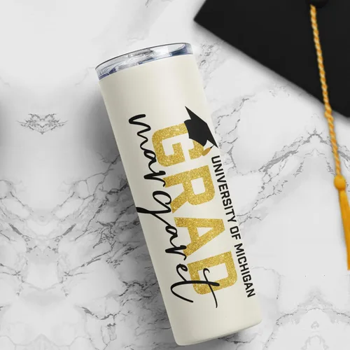 Vista 4 de Regalos de graduación para ella, vaso delgado de graduación personalizado con popote, tapa, 20 onzas, 8 diseños, taza de café de graduación