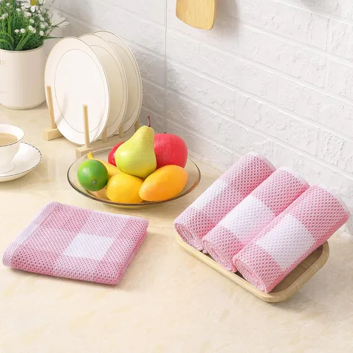 Vista 5 de Homaxy Paquete de 4 toallas de cocina 100% algodón, 13 x 28 pulgadas Blanco & Rosa