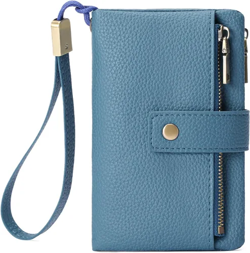 Vista 14 de SENDEFN Cartera pequeña para mujeres de cuero con bloqueo RFID, cartera de muñeca, tarjetero con doble cremallera, monedero, cartera bifold