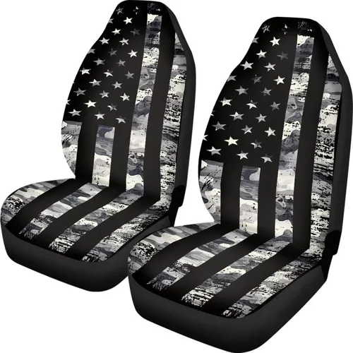 Vista 20 de ELEQIN 250 fundas de asiento delantero de automóvil con bandera patriótica estadounidense, paquete de 2 protectores de asiento de poliéster suaves