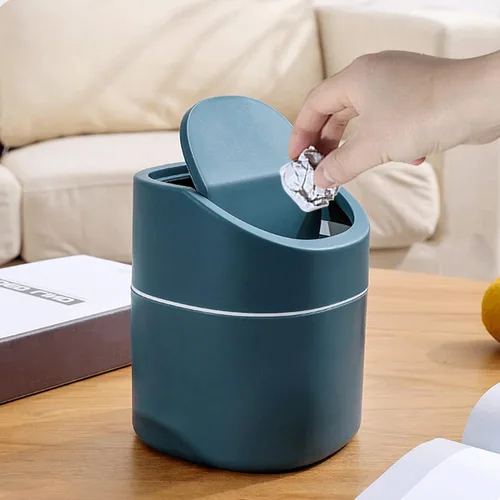 Vista 5 de Mini Cubo de Basura de Escritorio con Tapa con Bolsas de Basura 180 Piezas, Cubo de Basura Pequeño de Cubierta Plástica con Tapa Giratoria para Azul