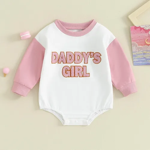 Vista 2 de Ropa de bebé recién nacida, ropa para niña con estampado de papi, sudadera bordada, mameluco de manga larga