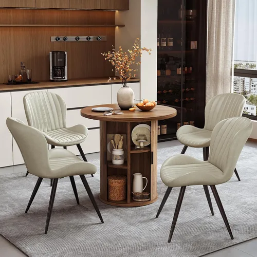 Vista 165 de Miereirl Moderno juego de comedor de 5 piezas para mesa redonda de madera de 4,31.5 pulgadas con estante de almacenamiento semiabierto y puerta