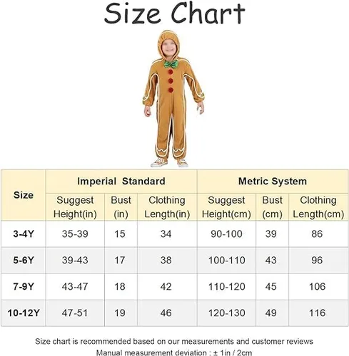 Vista 6 de Linjianvhai Disfraz de hombre de jengibre para niños, mameluco de pan de jengibre para niños, traje de Navidad para niños y niñas, disfraz