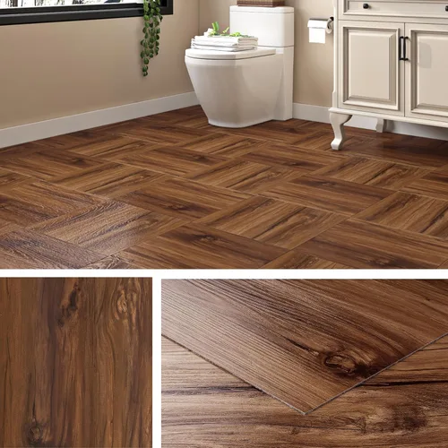 Vista 8 de Livelynine Suelo de madera de acacia natural, baldosas de vinilo impermeable, autoadhesivas, aspecto de madera, suelo laminado apto para inquilinos