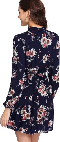 Vista 2 de Floerns - Vestido corto de manga larga con cuello alto falso y estampado floral para mujer