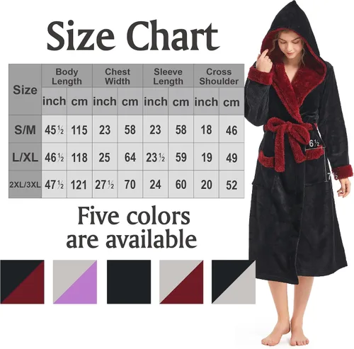 Vista 6 de Inner Wish Bata de felpa con capucha para mujer, de forro polar, acogedora y cálida, bata de spa con bolsillos