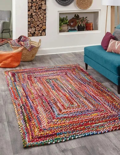 Vista 31 de Unique Loom Colección Trenzada Chindi - Alfombra de área (1 pie 2 pulgadas x 6 pies 1 pulgada, pasillo, multi/azul)