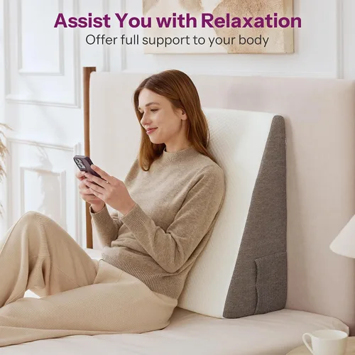 Vista 2 de Almohada de cuña con parte superior de espuma para dormir, leer y descansar, almohada de cama triangular de apoyo elevado de 8 pulgadas para piernas