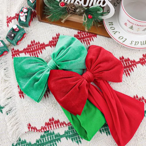 Vista 7 de YanJie Diademas de Navidad para niñas, lazo de pelo rojo, lazos de terciopelo verde, lazos para recién nacidos, cintas para el pelo de nailon