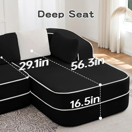 Vista 9 de Sofá Chesterfield de esponja 32D de alta resistencia de 106 pulgadas, sofá moderno de mediados de siglo con diseño modular, sofá de gran