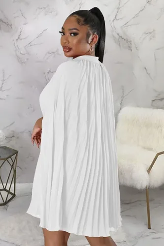 Vista 4 de Vestido corto plisado con mangas de capa para mujer, corte holgado, para cóctel, fiesta, vestido fluido