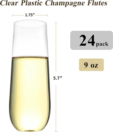 Vista 2 de Bestluck Paquete de 24 copas de champán de plástico sin tallo de 9 onzas, vasos de champán desechables transparentes, inastillables y sin BPA