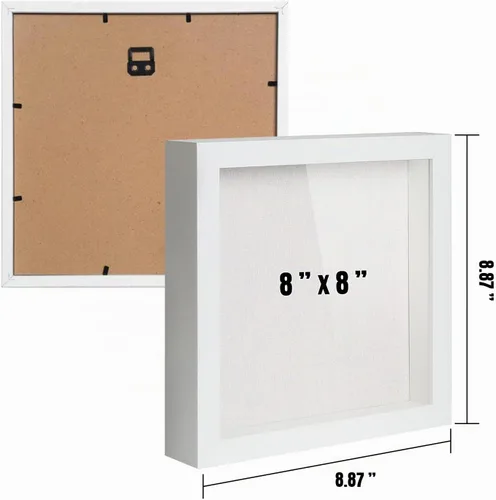 Vista 6 de QDSSDECO Cajas de sombra de 8 x 8 pulgadas con parte trasera de lino suave, caja de sombra 3D de vidrio de madera profunda para pared y mesa