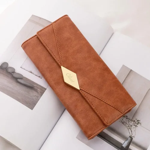 Vista 7 de Cartera de cuero suave para mujer con tres pliegues y organizador de tarjetas