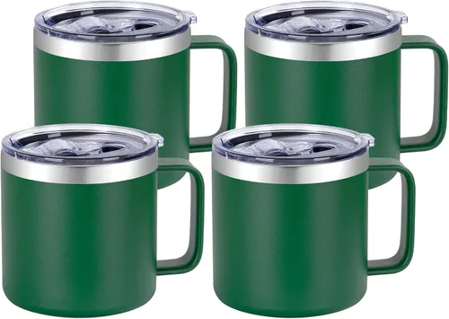Vista 26 de VEGOND Taza de café aislada de 14 onzas con asa, taza de café de viaje de acero inoxidable con tapa, taza de café de metal al vacío de doble pared
