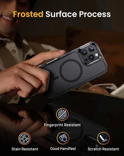 Vista 7 de Lanhiem Funda magnética para iPhone 16 Pro Max, [protector de pantalla de privacidad antiespía] protección contra caídas de grado mil, soporte