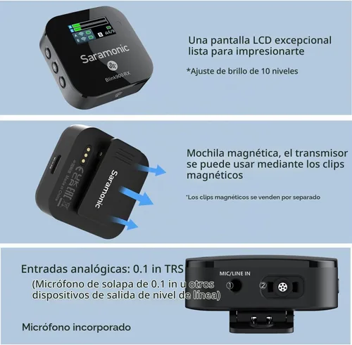 Vista 6 de Saramonic Blink900 B1 Sistema de micrófono inalámbrico Lavalier y alcance inalámbrico de 656 pies y pantalla OLED para cámara réflex digital Canon