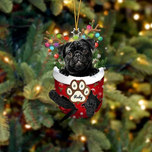Vista 147 de Adornos personalizados de Pug cervatillo – Decoración personalizada para árbol de Navidad con patas de bolsillo de nieve