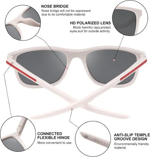 Vista 3 de Lentes de sol polarizados retro para hombres y mujeres, gafas de sol deportivas cuadradas, sombra de rayos sombreados para pesca, protección UV
