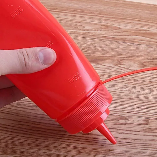 Vista 5 de Botella de plástico transparente para apretar, paquete de 3 recipientes de boca ancha a prueba de fugas, dispensador de condimentos, salsa de tomate