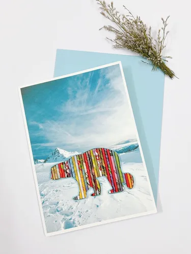 Vista 3 de Polar Bear Recycled Card Eco-friendly Handmade from Magazine Iceberg Greeting Card Holiday Card