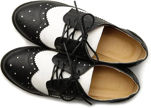 Vista 6 de Zapato Oxford de mujer Ollio, planos con punta ancha y cordones, dos tonalidades