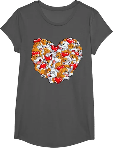 Vista 28 de Camiseta inglesa para el día de San Valentín con diseño de corazón y perro amante de los niños Negro