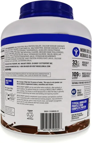 Vista 4 de Muscle Milk Gainer Proteína en Polvo, Chocolate, 32g Proteína, 5 Libras