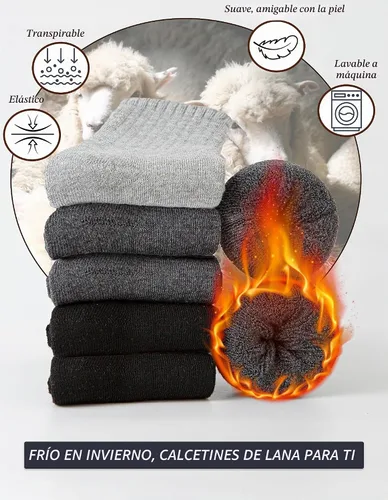Vista 3 de VoJoPi Wool Socks Mens Thick Warm Thermal Winter Boot Socks 5 Pairs 2 negro/2 gris oscuro/1 gris claro
