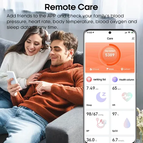 Vista 7 de Reloj inteligente de presión arterial,Pantalla grande AMOLED HD de 2.06 pulgadas, transmisión de voz, bolsa de aire con bomba de aire, llamada Negro