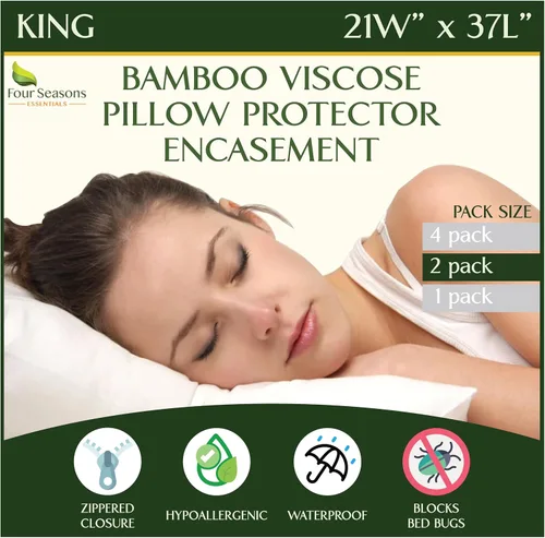 Vista 11 de Four Seasons Essentials Protectores de almohada impermeables de tamaño estándar (juego de 2) – Viscosa natural derivada de bambú – Fundas