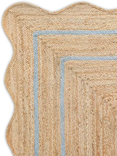 Vista 3 de Alfombra de yute natural festoneada ondulada, gris (2 x 3 pies): alfombra bohemia para entrada de granja