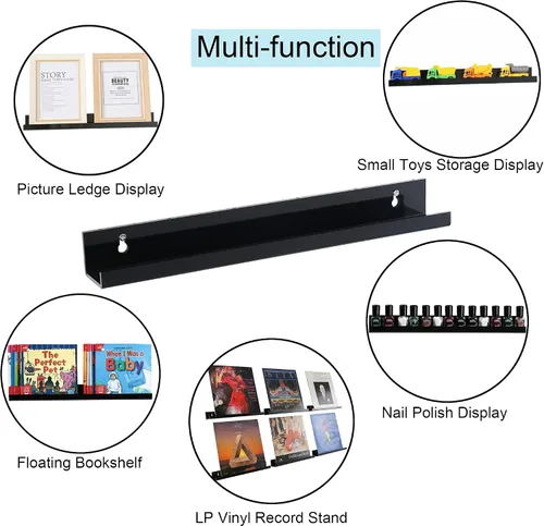 Vista 5 de Sooyee Paquete de 6 estantes para libros, estante flotante de 15 pulgadas, estantes acrílicos para pared, rincón de lectura, vitrina Funko Pop, Negro