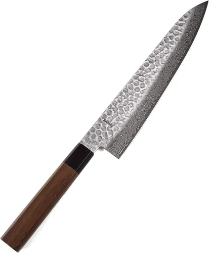 Vista 17 de Cuchillo japonés martillado Damasco VG-10 46 capas de mango de madera de magnolia octogonal, 6 pulgadas (5.906 in)