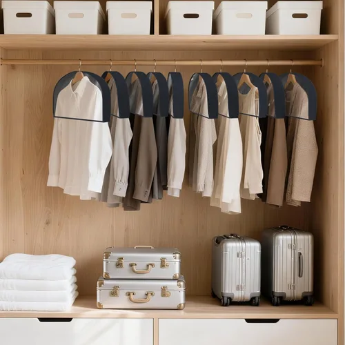 Vista 5 de Fundas de hombro para colgar ropa (juego de 10) cubiertas de polvo transpirables para prendas de vestir cubiertas protectoras de ropa para armario