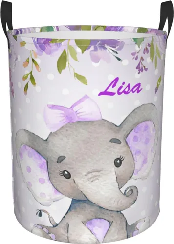 Vista 10 de Cesta de lavandería personalizada con diseño de jirafa, león y flores rosadas, con asas, impermeable, para decoración de dormitorio y baño.