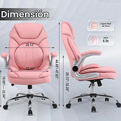 Vista 2 de Sillas de oficina ejecutivas ergonómicas con soporte lumbar ajustable, silla de gestión mecedora de 90-120°, sillas de escritorio giratorias