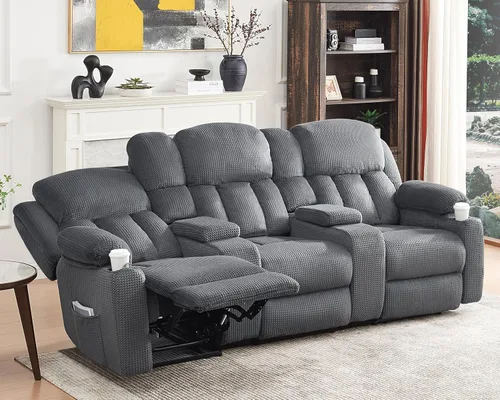Vista 10 de Jocisland Sofá reclinable, sofá reclinable con portavasos, sofá reclinable de 3 plazas con respaldo de ala doble, cómodos sofás reclinables
